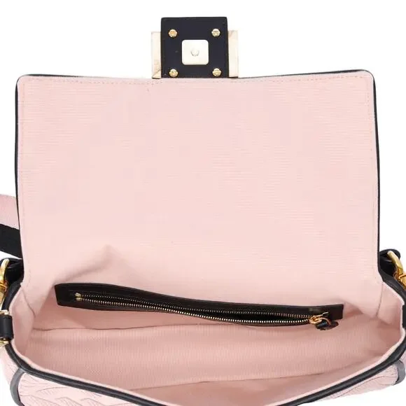 FENDI Mamma Baguette Zucca Pattern Handbag 8BR600 Pink Beige Black Jacquard - Picture 6 of 8